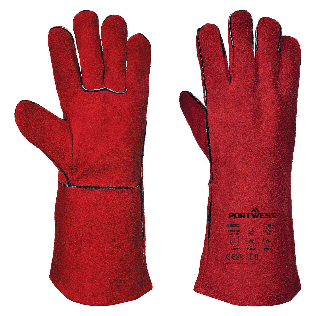 Portwest (A500) Welders 210 Split Leather Red Gauntlet