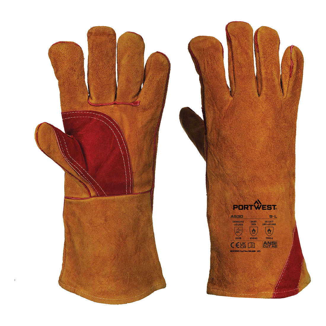 Portwest (A530) Welders 330 Split Leather Reinforced Palm Gauntlet
