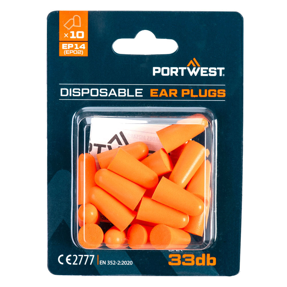 Portwest (EP14) PU Foam Ear Plugs Blister Pack (10 Pairs)