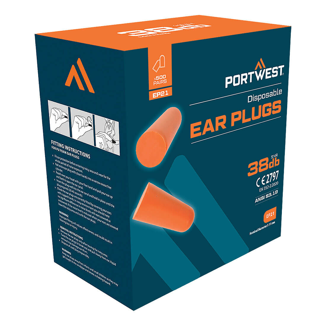 Portwest (EP21) Ear Plug Dispenser Refill Pack (500 Pairs)