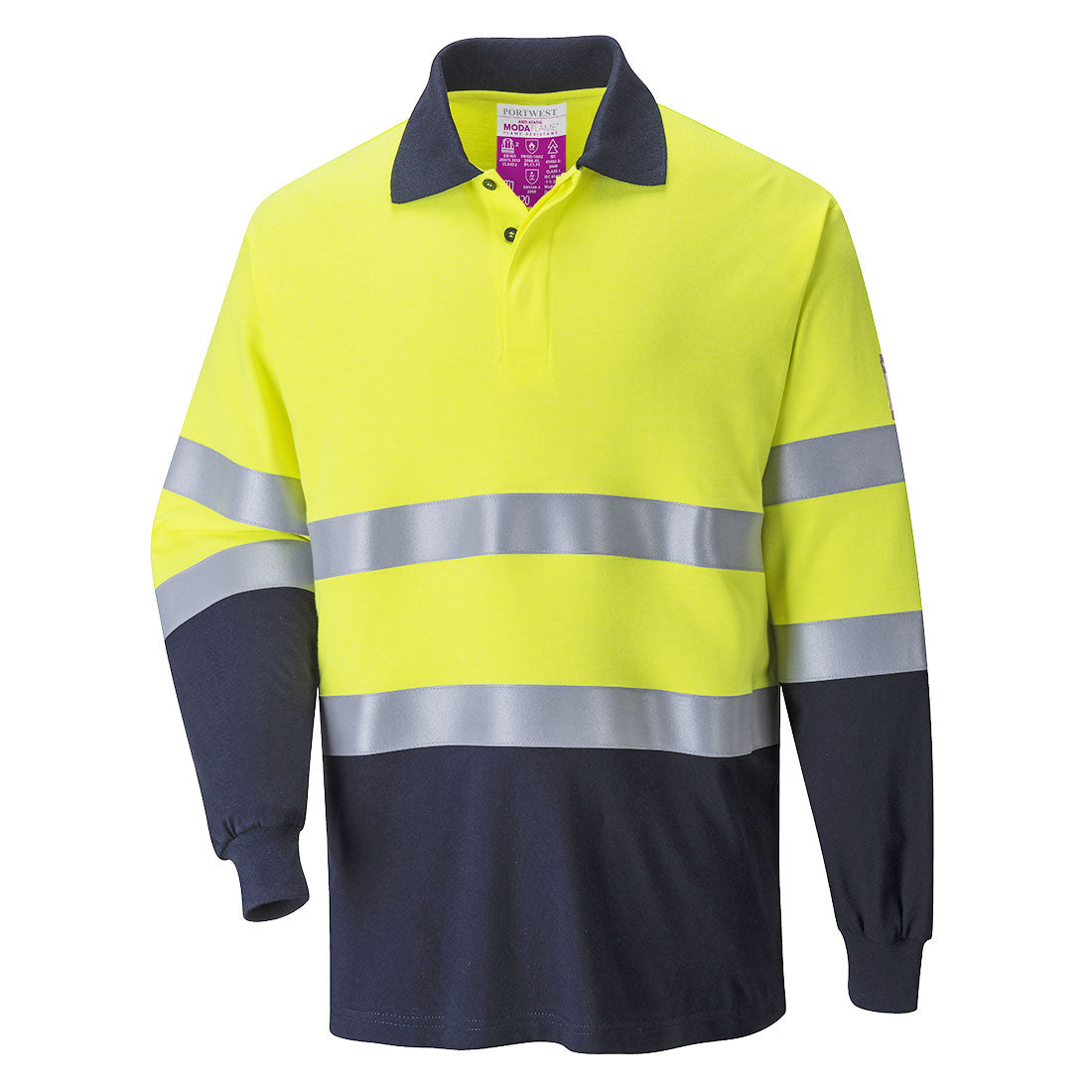 Portwest (FR74) Modaflame Knit Hi-Vis Constrast FR Long Sleeve Polo Shirt