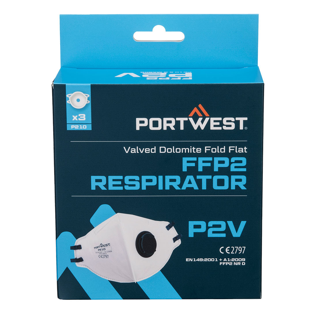 Portwest (P210) FFP2 Valved Dolomite Fold Flat Respirator (Pk3)