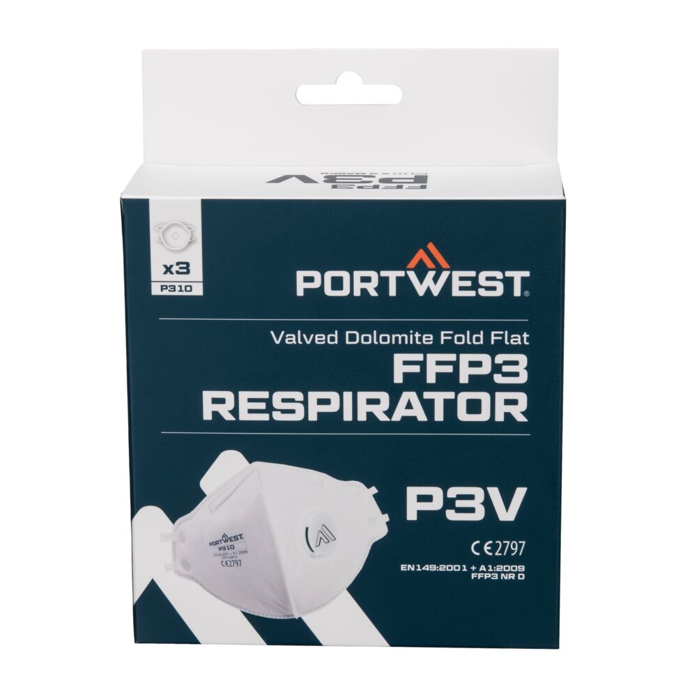 Portwest (P310) FFP3 Valved Dolomite Fold Flat Respirator (Pk3)